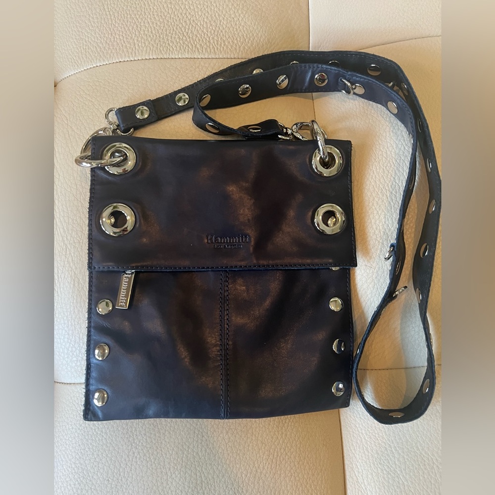 Hammitt Crossbody bag/purse with metal hardware.  Navy blue.and black